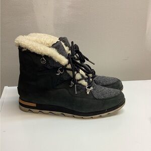 Sorrel Sneakchic Alpine Shearling and Leather Lace Up Booties
